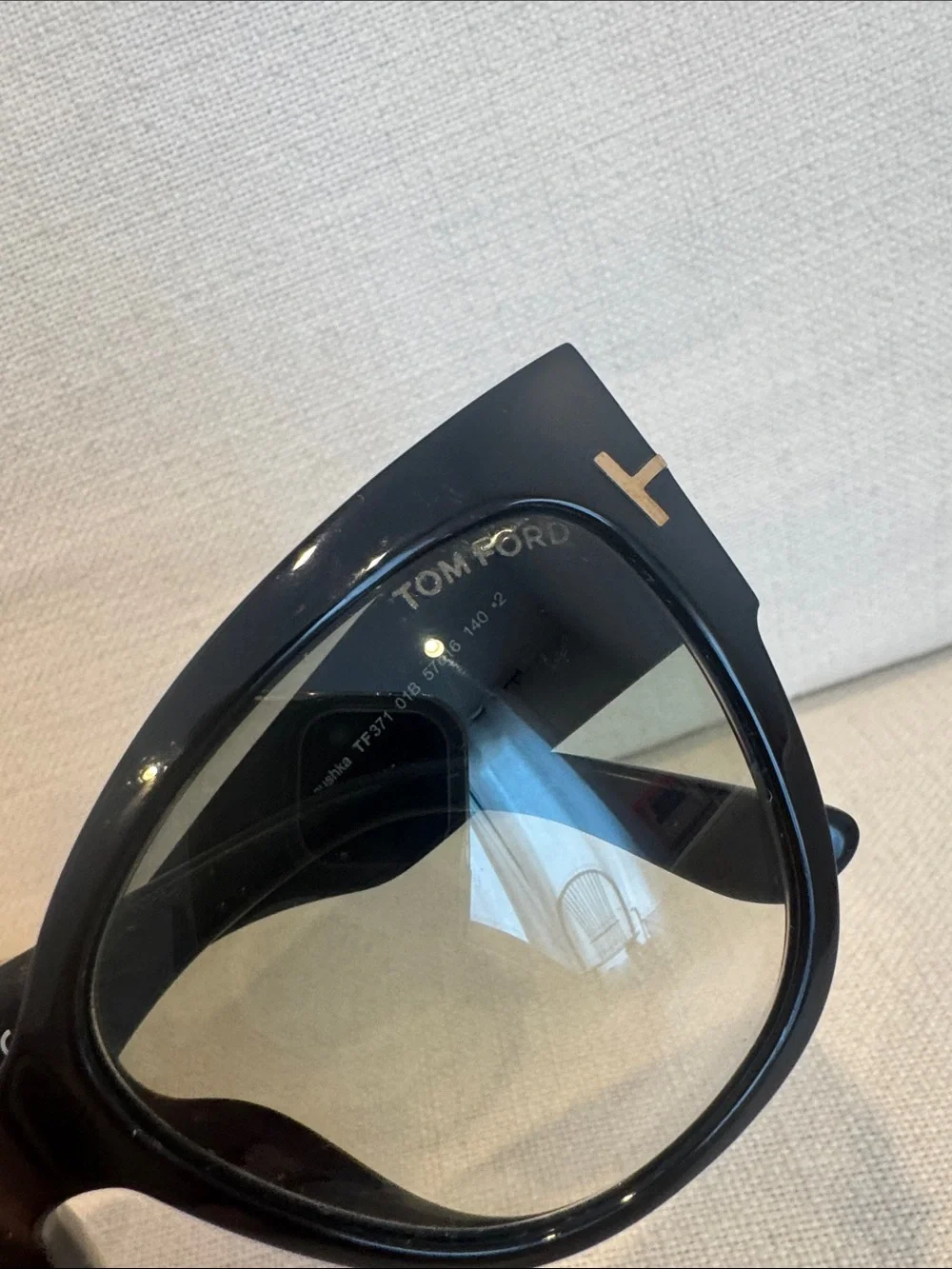 Tom Ford Glossy Black Oversized Women's Sunglasses with Gold T Detail